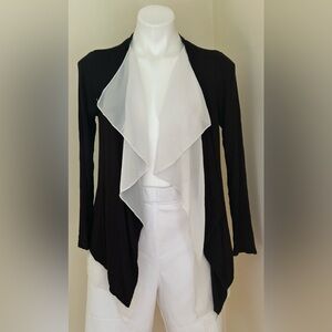 PEPPLE & STORE Black & White Sheer Ruffle Open Front No Button Cardigan Sz.S.